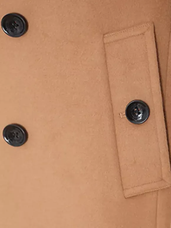 Men's Longline Coats Woolen Notched Lapel Collar Camel Slim Fit Overcoats