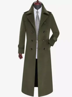 Men's Longline Coats Woolen Notched Lapel Collar Camel Slim Fit Overcoats