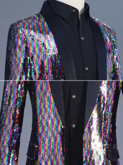 Men's Long Retro Stage Performance Glitter Overcoat 80's Rock Dancing Wear