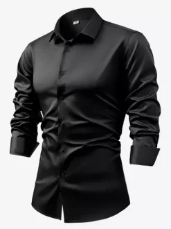 Men's Long-Sleeved Shirt Crystal Button Business Casual Slim Top