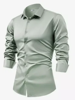 Men's Long-Sleeved Shirt Crystal Button Business Casual Slim Top