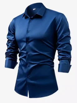 Men's Long-Sleeved Shirt Crystal Button Business Casual Slim Top
