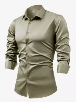 Men's Long-Sleeved Shirt Crystal Button Business Casual Slim Top