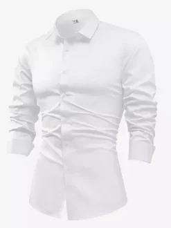 Men's Long-Sleeved Shirt Crystal Button Business Casual Slim Top