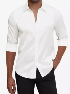 Men's Long-Sleeved Shirt Crystal Button Business Casual Slim Top