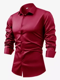 Men's Long-Sleeved Shirt Crystal Button Business Casual Slim Top