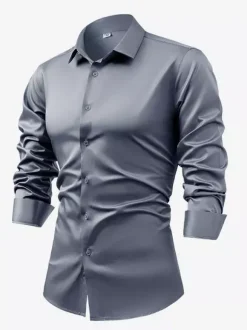 Men's Long-Sleeved Shirt Crystal Button Business Casual Slim Top