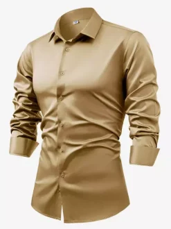 Men's Long-Sleeved Shirt Crystal Button Business Casual Slim Top