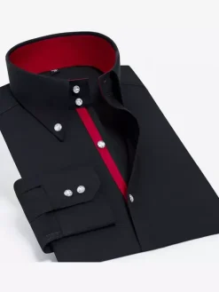 Men's Long-Sleeved Shirt Elastic Crystal Button Business Casual Slim Fit Shirt