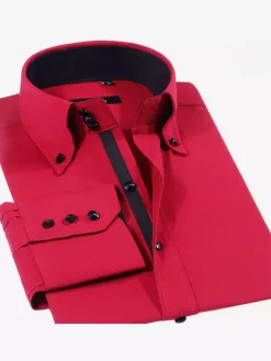 Men's Long-Sleeved Shirt Elastic Crystal Button Business Casual Slim Fit Shirt