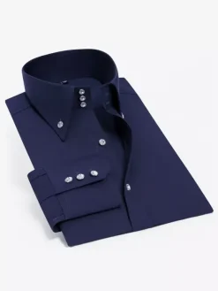 Men's Long-Sleeved Shirt Elastic Crystal Button Business Casual Slim Fit Shirt