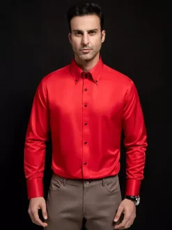 Men's Long Sleeve Shirt Crystal Button Solid Color High Collar Business Casual Shirt