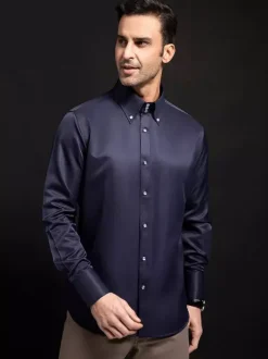 Men's Long Sleeve Shirt Crystal Button Solid Color High Collar Business Casual Shirt
