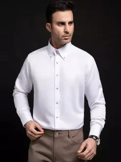 Men's Long Sleeve Shirt Crystal Button Solid Color High Collar Business Casual Shirt