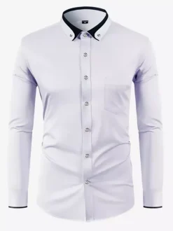 Men's Long Sleeve Stretch Shirts Diamond Button Solid Color Slim Fit Shirts