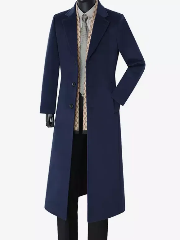 Men's Long Suit Coats Turn Down Collar Slim Fit Long Sleeve Single Breasted Overcoats