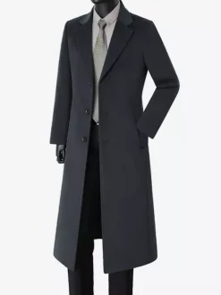 Men's Long Suit Coats Turn Down Collar Slim Fit Long Sleeve Single Breasted Overcoats