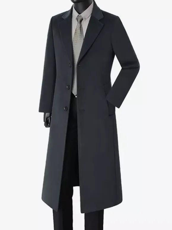 Men's Long Suit Coats Turn Down Collar Slim Fit Long Sleeve Single Breasted Overcoats
