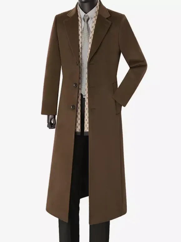 Men's Long Suit Coats Turn Down Collar Slim Fit Long Sleeve Single Breasted Overcoats