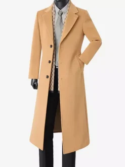 Men's Long Suit Coats Turn Down Collar Slim Fit Long Sleeve Single Breasted Overcoats
