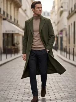 Men's Long Suit Coats Turn Down Collar Slim Fit Long Sleeve Single Breasted Overcoats