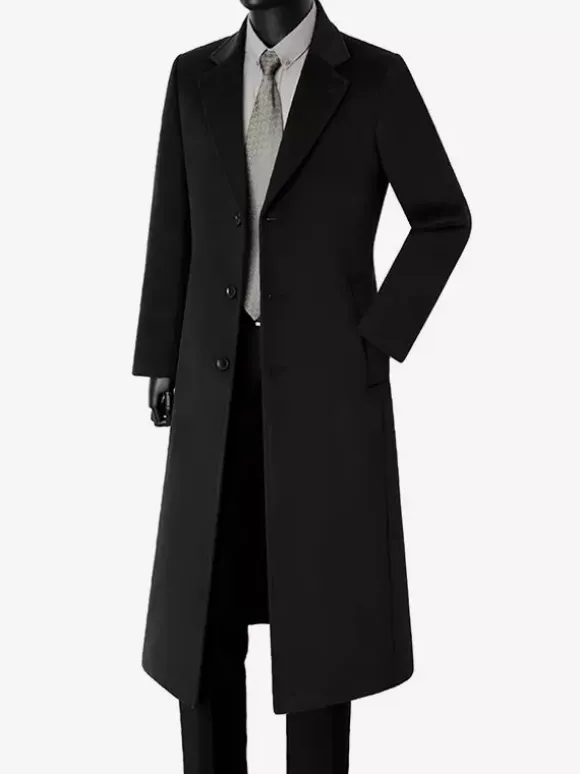 Men's Long Suit Coats Turn Down Collar Slim Fit Long Sleeve Single Breasted Overcoats