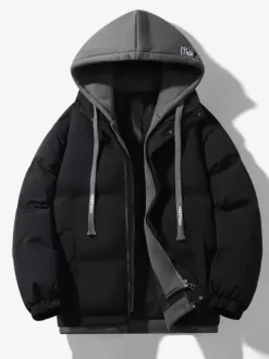 Men's Loose Cotton Jacket Couple Solid Color Hooded Thickened Cotton Jacket Cotton Coat