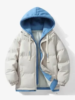 Men's Loose Cotton Jacket Couple Solid Color Hooded Thickened Cotton Jacket Cotton Coat