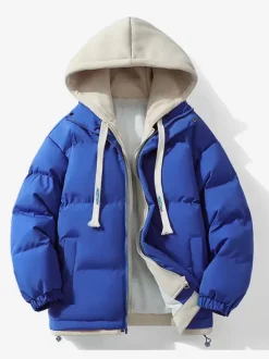 Men's Loose Cotton Jacket Couple Solid Color Hooded Thickened Cotton Jacket Cotton Coat