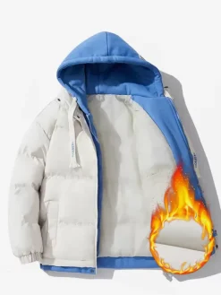 Men's Loose Cotton Jacket Couple Solid Color Hooded Thickened Cotton Jacket Cotton Coat