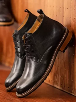 Men's Martin Work Boots Cowhide Chic Coffee Brown Ankle Boots