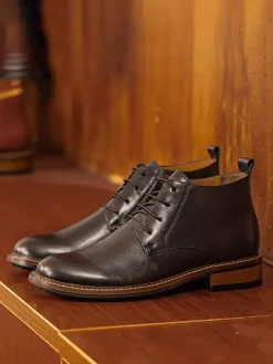 Men's Martin Work Boots Cowhide Chic Coffee Brown Ankle Boots