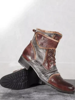 Men's Martin Work Boots Cowhide Classic Black Short Lace Up Ankle Boots