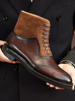 Men's Martin Work Boots Leather Brown Ankle Short Boots