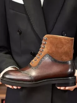 Men's Martin Work Boots Leather Brown Ankle Short Boots