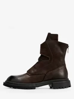 Men's Martin Work Motorcycle Coffee Brown Cowhide Round Toe Combat Boots