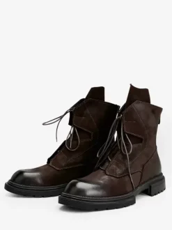 Men's Martin Work Motorcycle Coffee Brown Cowhide Round Toe Combat Boots