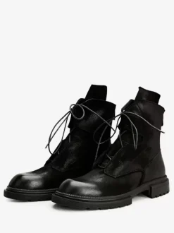 Men's Martin Work Motorcycle Coffee Brown Cowhide Round Toe Combat Boots