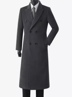 Men's Maxi Coats Double Breasted Chic Black Slim Fit Jackets