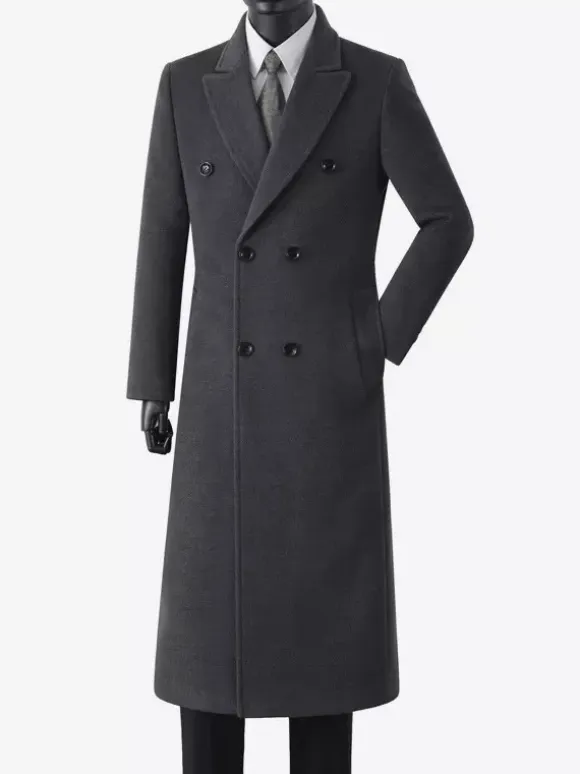Men's Maxi Coats Double Breasted Chic Black Slim Fit Jackets
