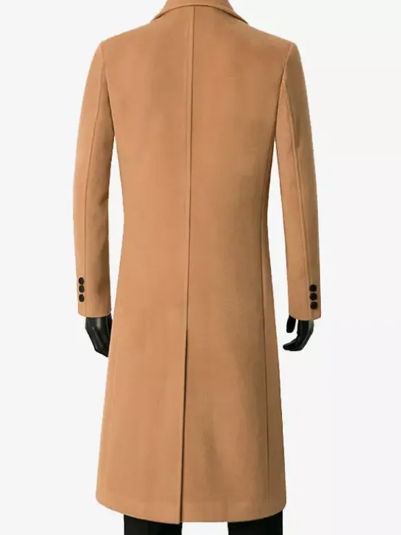 Men's Maxi Coats Double Breasted Chic Black Slim Fit Jackets