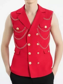 Men's Metal Chain Decorated Suit Vest Punk Rock Performance Stage Jacket