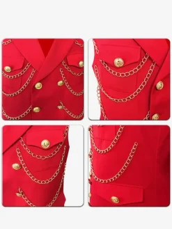 Men's Metal Chain Decorated Suit Vest Punk Rock Performance Stage Jacket
