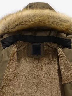 Men's Mid-Length Parka Coat Loose Cotton Coat Plus Size Hooded Winter Coat