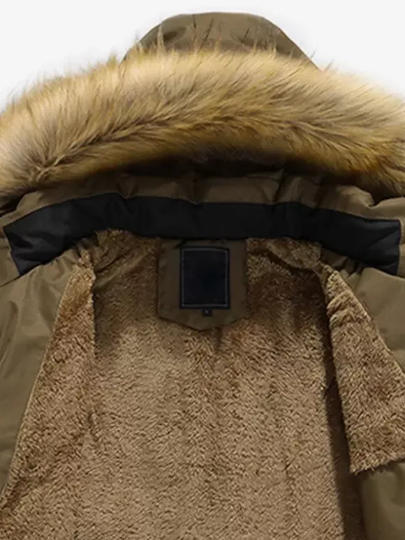 Men's Mid-Length Parka Coat Loose Cotton Coat Plus Size Hooded Winter Coat