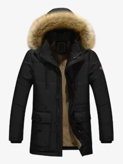 Men's Mid-Length Parka Coat Loose Cotton Coat Plus Size Hooded Winter Coat