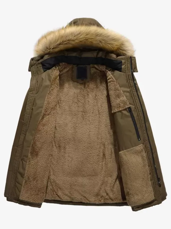 Men's Mid-Length Parka Coat Loose Cotton Coat Plus Size Hooded Winter Coat