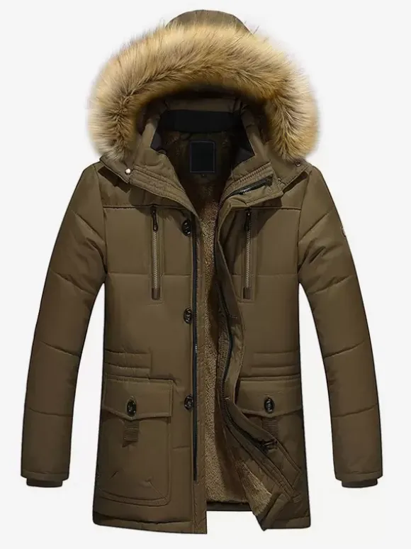 Men's Mid-Length Parka Coat Loose Cotton Coat Plus Size Hooded Winter Coat