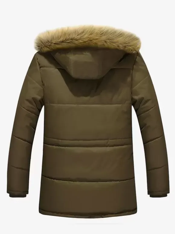 Men's Mid-Length Parka Coat Loose Cotton Coat Plus Size Hooded Winter Coat
