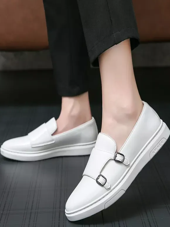 Mens Monk Loafer Double Strap Slip On Patent Leather Casual Comfortable Shoes Flat Dress Walking Shoes Comfort Penny Loafers Sneakers Dress Shoes